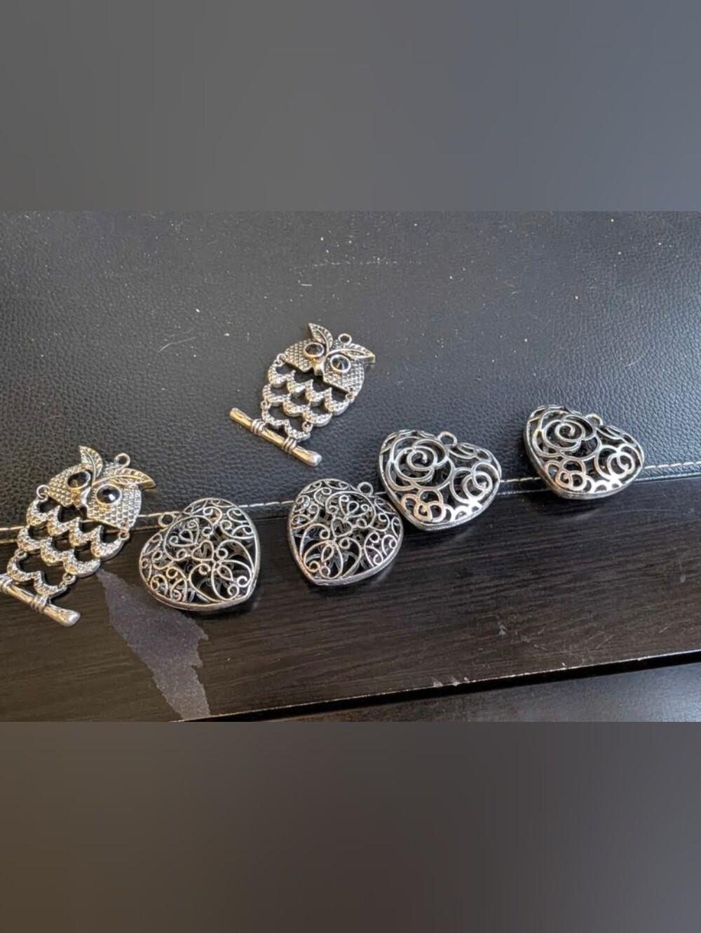 Filigree Heart and Owl Silver-Tone Brooch Set - Women's Jewelry